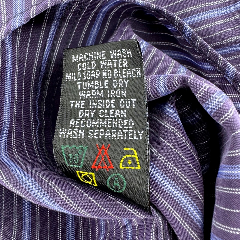 Bugatchi Uomo Men Large Purple Blue Striped Rayon Blend Long Sleeve Button Shirt - Picture 6 of 7